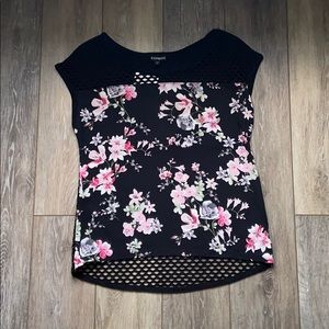Express Black Floral T-shirt with Black Fish Net